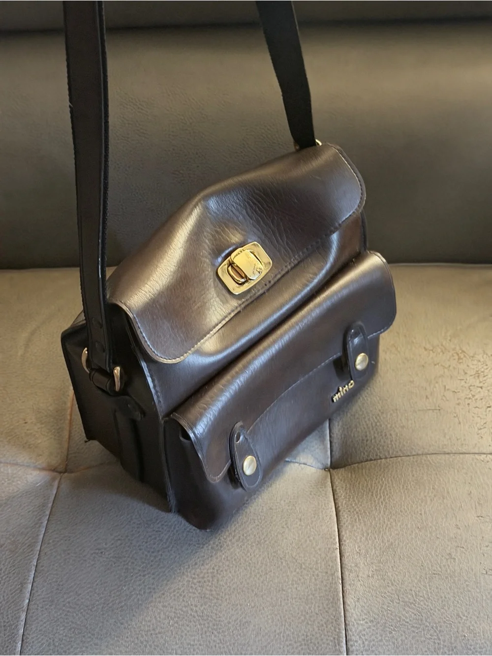 Vintage Minolta Dark Brown Leather Camera Bag - Classic Crossbody
